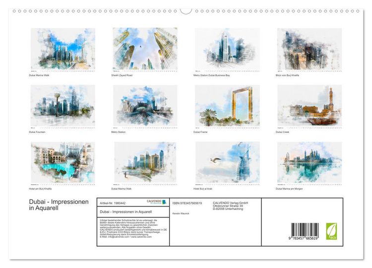 Produktbild: Dubai - Impressionen in Aquarell (hochwertiger Premium Wandkalender 2026 DIN A2 quer), Kunstdruck in Hochglanz