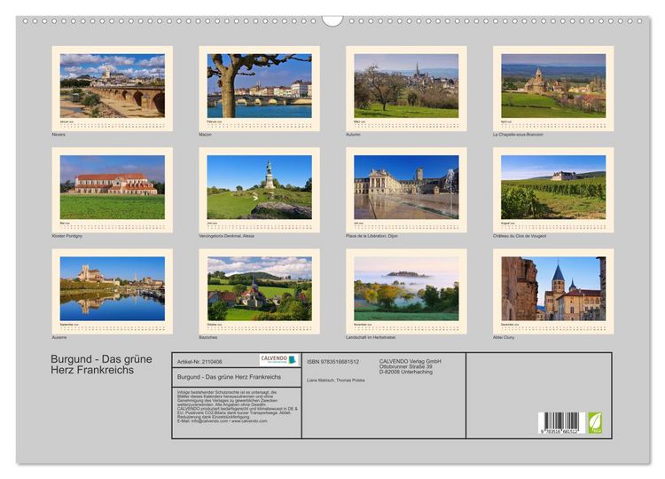 Produktbild: Burgund - Das gr&uuml;ne Herz Frankreichs (Wandkalender 2026 DIN A2 quer), CALVENDO Monatskalender
