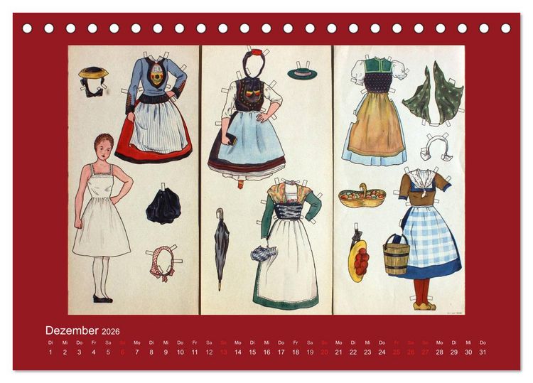 Produktbild: Alte europ&auml;ische Ankleidepuppen aus Papier (Tischkalender 2026 DIN A5 quer), CALVENDO Monatskalender