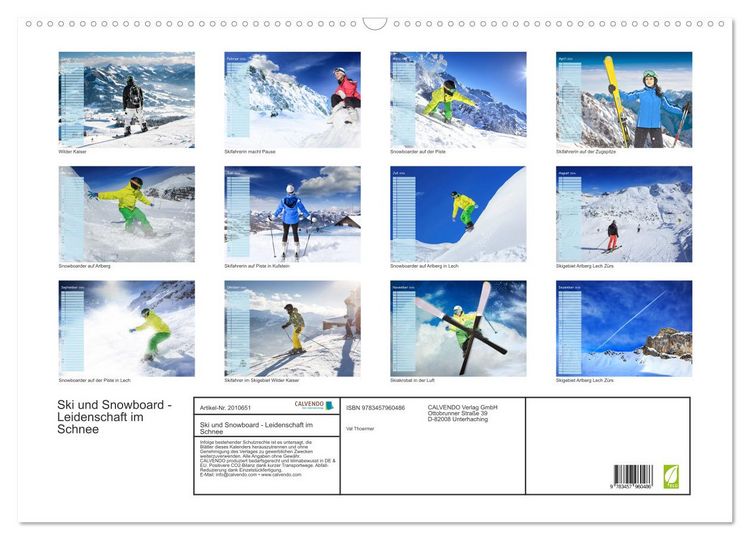 Produktbild: Ski und Snowboard - Leidenschaft im Schnee (Wandkalender 2026 DIN A2 quer), CALVENDO Monatskalender
