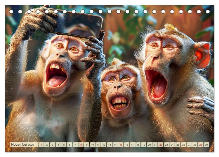 Produktbild: Affige Selfies. Tierisch witziges aus dem Dschungel (Tischkalender 2026 DIN A5 quer), CALVENDO Monatskalender