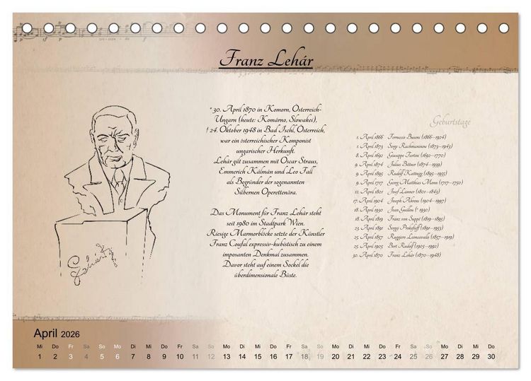 Produktbild: Von Mozart bis Beethoven (Tischkalender 2026 DIN A5 quer), CALVENDO Monatskalender