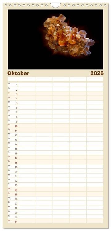 Produktbild: Familienplaner 2026 - MINERALIEN designed by nature mit 5 Spalten (Wandkalender, 21 x 45 cm) CALVENDO