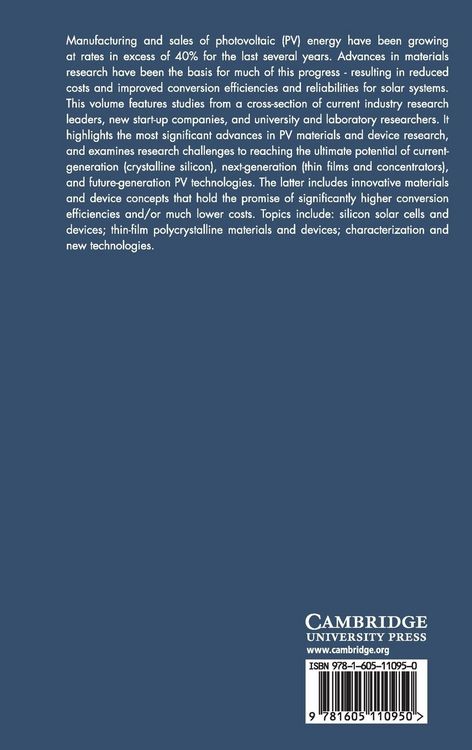 Produktbild: Photovoltaic Materials and Manufacturing Issues
