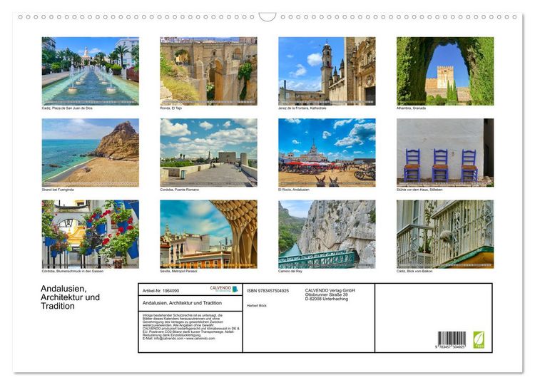 Produktbild: Andalusien, Architektur und Tradition (Wandkalender 2026 DIN A2 quer), CALVENDO Monatskalender