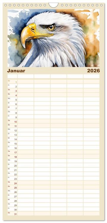 Produktbild: Familienplaner 2026 - Wei&szlig;kopfseeadler - Majest&auml;tische V&ouml;gel mit 5 Spalten (Wandkalender, 21 x 45 cm) CALVENDO