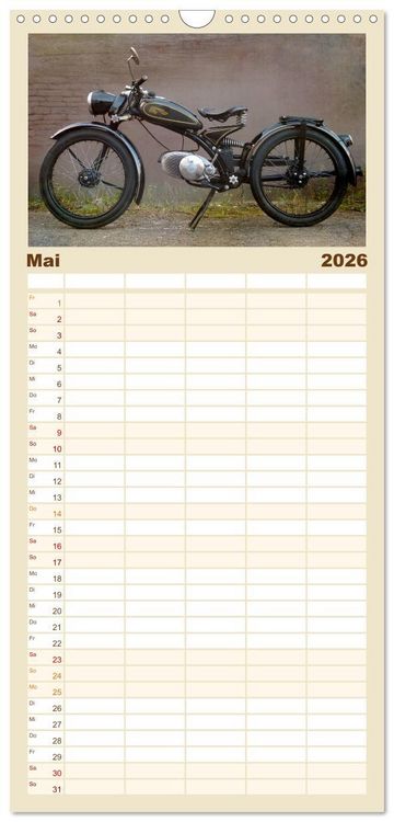 Produktbild: Familienplaner 2026 - Motorrad Oldtimer mit 5 Spalten (Wandkalender, 21 x 45 cm) CALVENDO