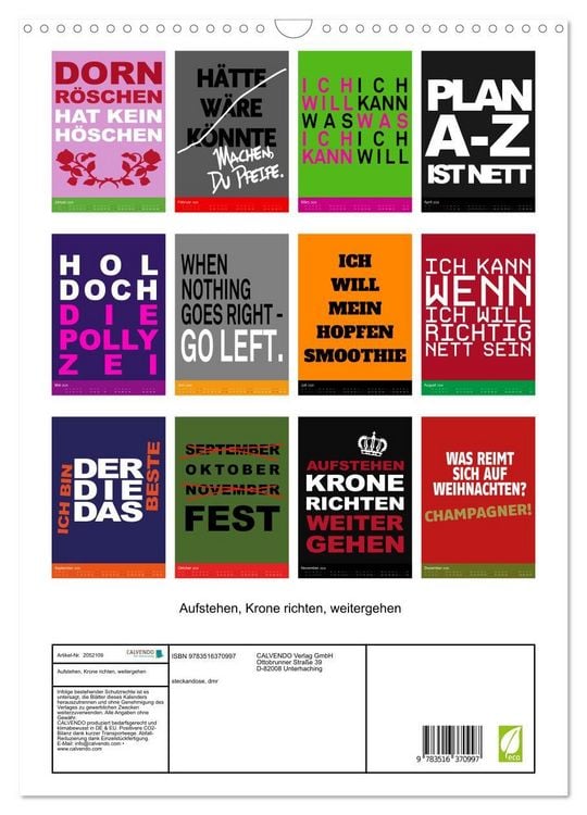 Produktbild: Aufstehen, Krone richten, weitergehen (Wandkalender 2026 DIN A3 hoch), CALVENDO Monatskalender