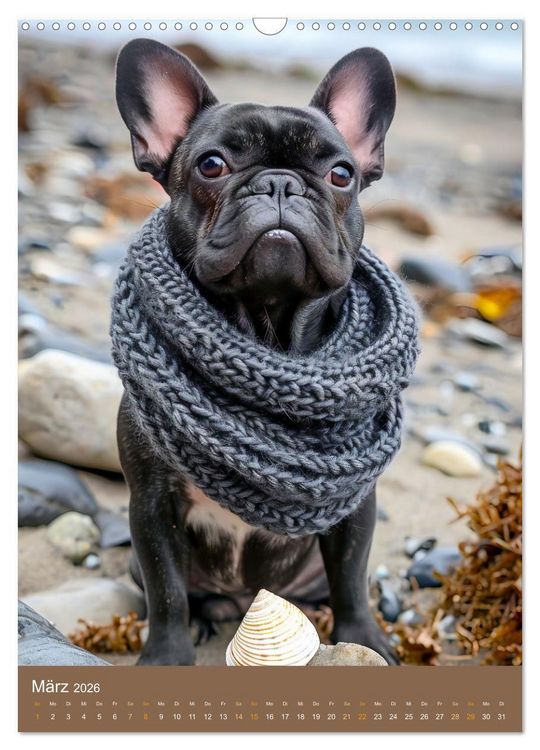 Produktbild: Frenchie Couture - Franz&ouml;sische Bulldoggen in Strick-Chic (Wandkalender 2026 DIN A3 hoch), CALVENDO Monatskalender