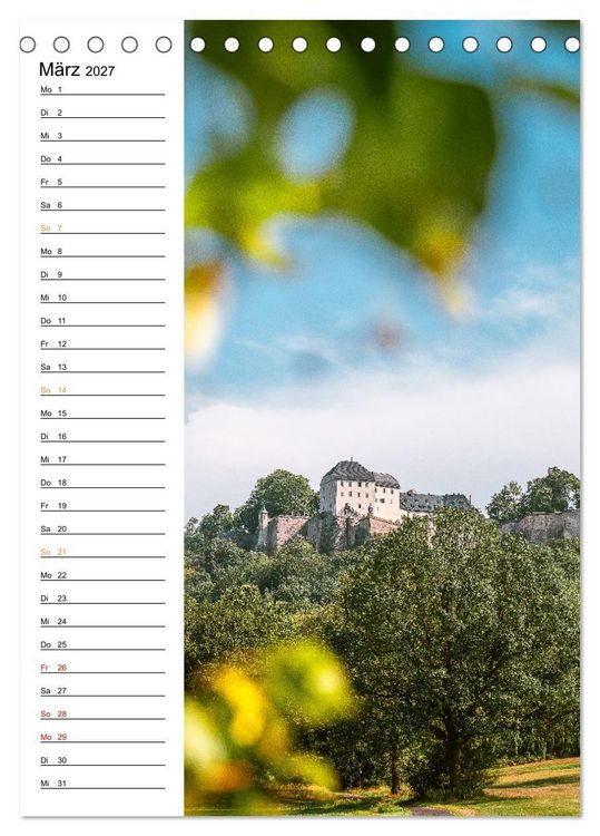 Produktbild: Sachsens Burgen und Schl&ouml;sser - Beschreibbarer Kalender mit Ortsangaben (Tischkalender 2027 DIN A5 hoch), CALVENDO Monatskalender