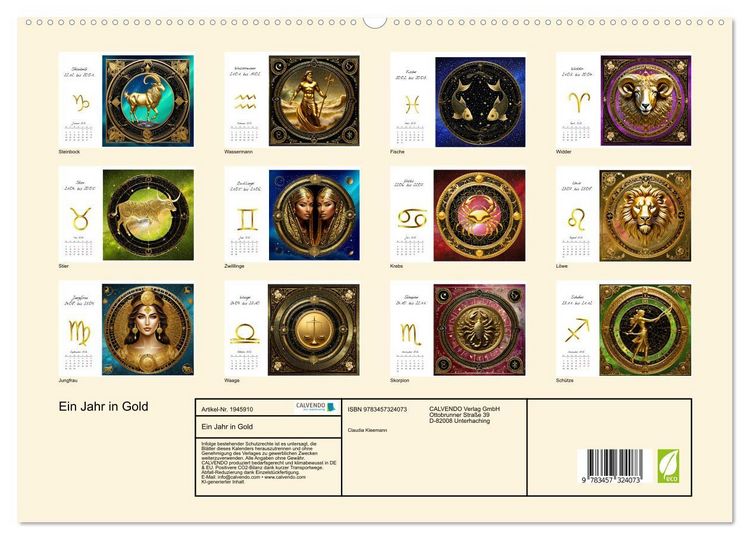 Produktbild: Ein Jahr in Gold (hochwertiger Premium Wandkalender 2026 DIN A2 quer), Kunstdruck in Hochglanz