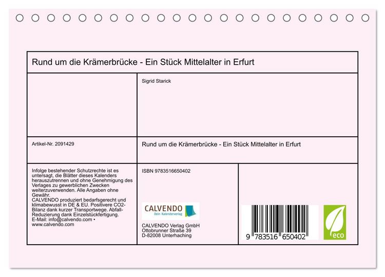 Produktbild: Rund um die Kr&auml;merbr&uuml;cke - Ein St&uuml;ck Mittelalter in Erfurt (Tischkalender 2026 DIN A5 quer), CALVENDO Monatskalender