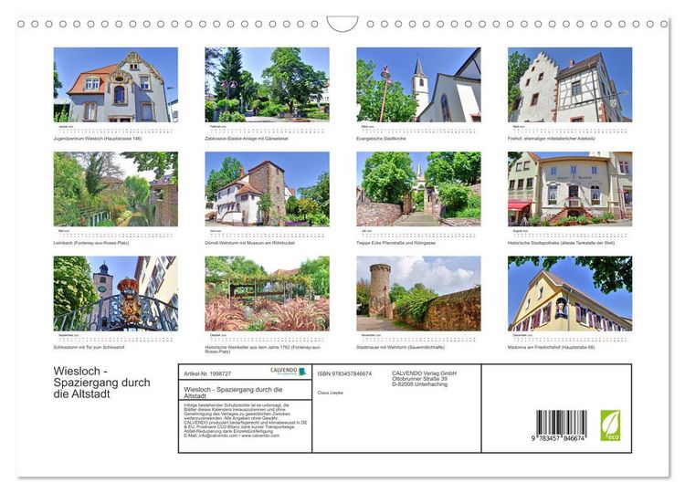 Produktbild: Wiesloch - Spaziergang durch die Altstadt (Wandkalender 2026 DIN A3 quer), CALVENDO Monatskalender