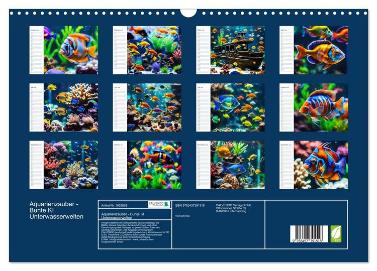 Produktbild: Aquarienzauber - Bunte KI Unterwasserwelten (Wandkalender 2026 DIN A3 quer), CALVENDO Monatskalender