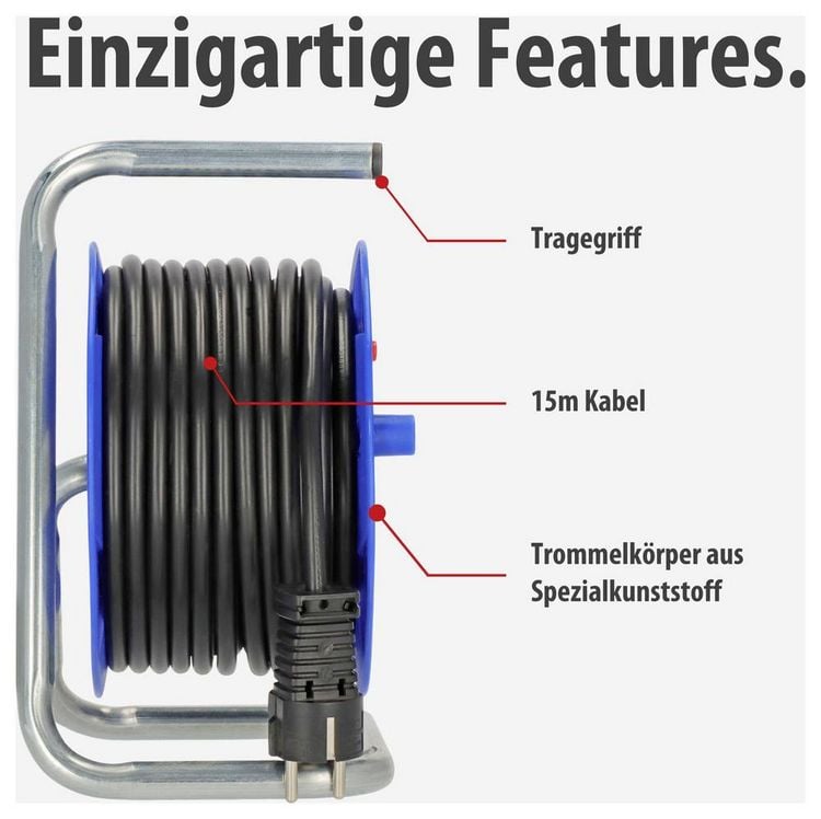 Produktbild: Brennenstuhl 1079180004 Kabeltrommel 15m Schwarz Schutzkontakt-Stecker