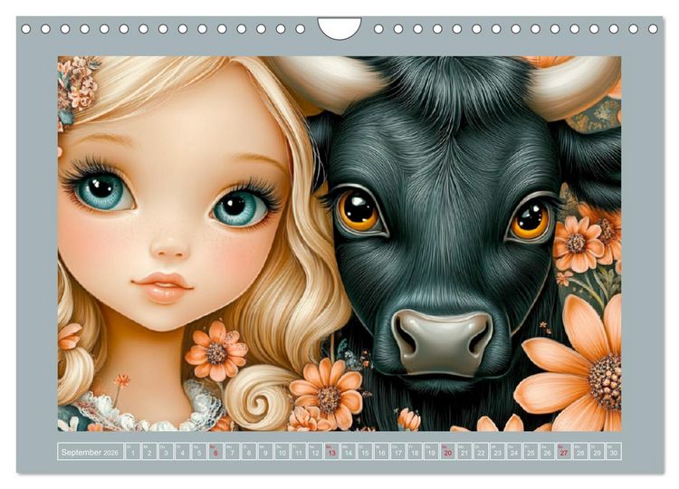 Produktbild: Vertr&auml;umte M&auml;dchen. Tiere, Blumen, Liebe. (Wandkalender 2026 DIN A4 quer), CALVENDO Monatskalender