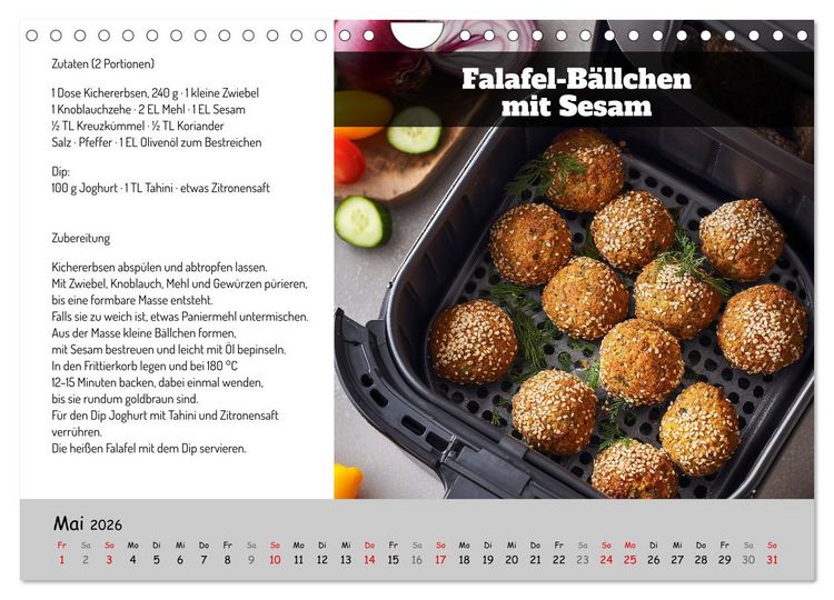 Produktbild: Rezepte f&uuml;r die Hei&szlig;luftfritteuse - vegetarisch, schnell und einfach (Wandkalender 2026 DIN A4 quer), CALVENDO Monatskalender