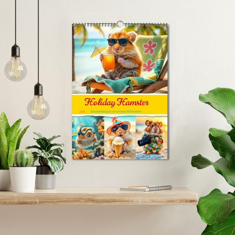 Produktbild: Holiday Hamster - Urlaubsfeeling pur mit sonnigen KI Hamstern (Wandkalender 2026 DIN A3 hoch), CALVENDO Monatskalender