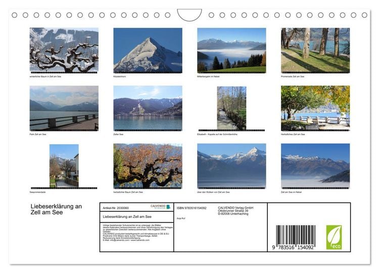 Produktbild: Liebeserkl&auml;rung an Zell am See (Wandkalender 2026 DIN A4 quer), CALVENDO Monatskalender
