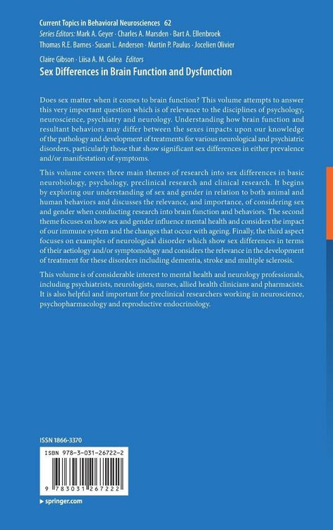 Produktbild: Sex Differences in Brain Function and Dysfunction