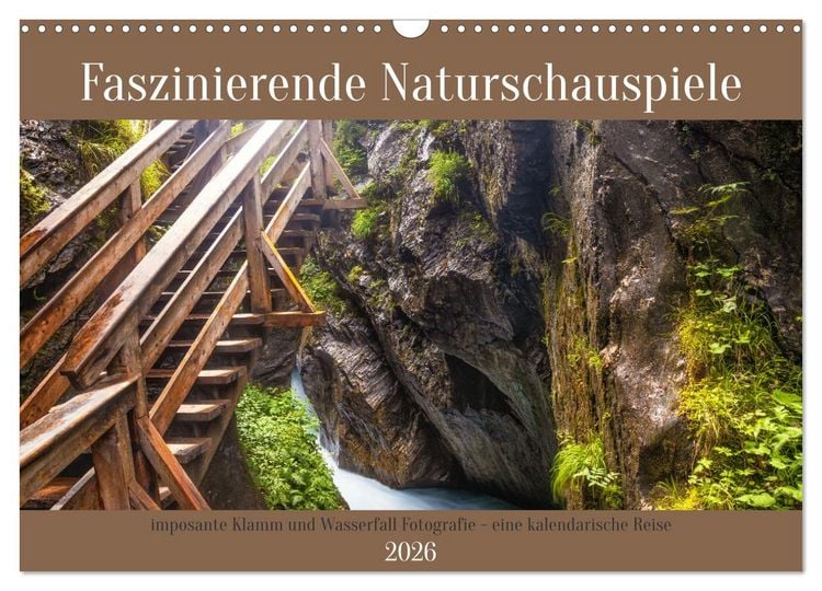 Produktbild: Faszinierende Naturschauspiele - imposante Klamm und Wasserfall Fotografie (Wandkalender 2026 DIN A3 quer), CALVENDO Monatskalender