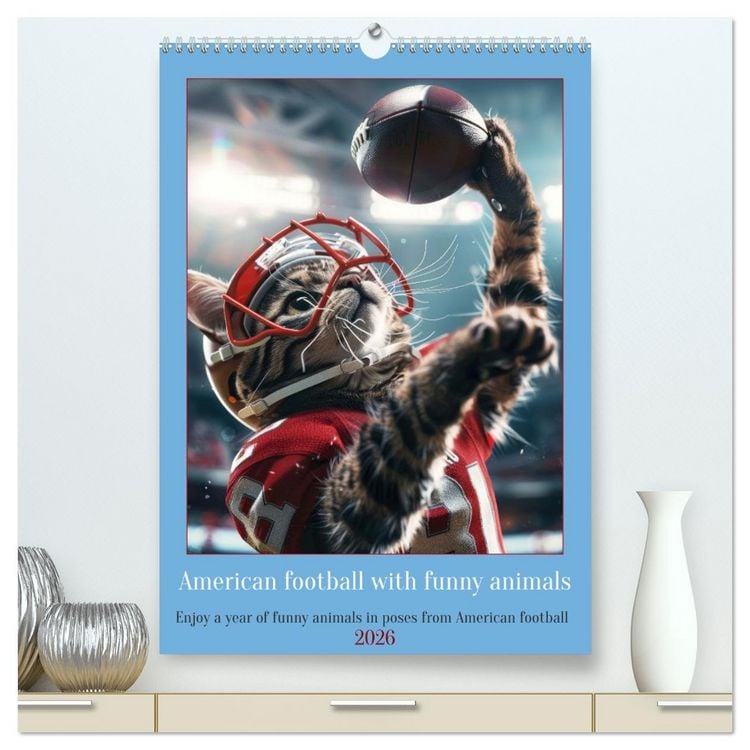 Produktbild: American football with funny animals (High Quality Premium Wall Calendar 2026 DIN A2 portrait),CALVENDO 12 Month Wall Calendar