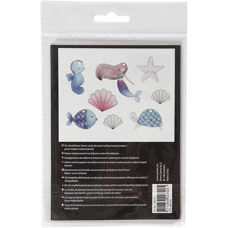 Produktbild: Creativ Company Plastikschrumpfplatten mit Motiven, Meerjungfrau, Blatt 10,5x14,5 cm, Dicke 0,3 mm, Matt transparent, 4 Blatt