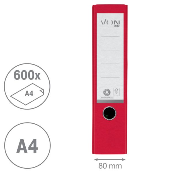 Produktbild: VON Ordner Vollpapierbezug breit rot