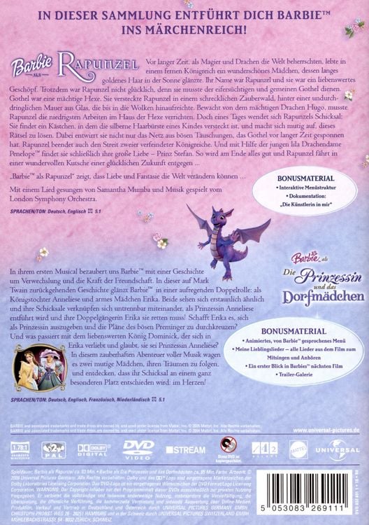 Produktbild: Barbie&trade; als Rapunzel & Barbie&trade; als Die Prinzessin und das Dorfm&auml;dchen [2 DVDs]