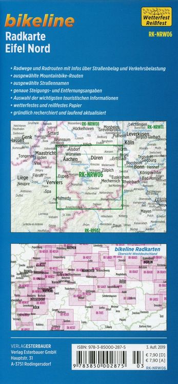 Produktbild: Bikeline Radkarte Eifel Nord Aachen, K&ouml;ln 1 : 75 000