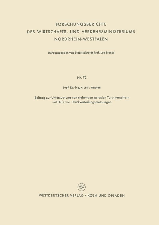 Produktbild: Beitrag zur Untersuchung von stehenden geraden Turbinengittern mit Hilfe von Druckverteilungsmessungen