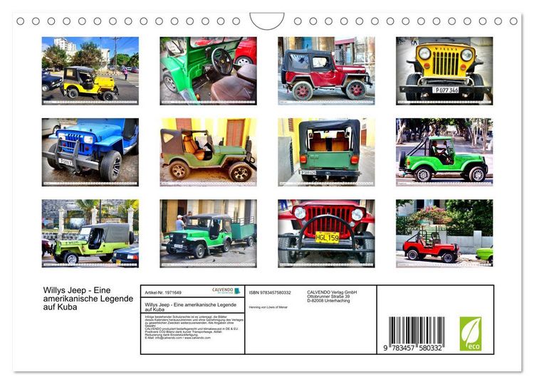 Produktbild: Willys Jeep - Eine amerikanische Legende auf Kuba (Wandkalender 2026 DIN A4 quer), CALVENDO Monatskalender