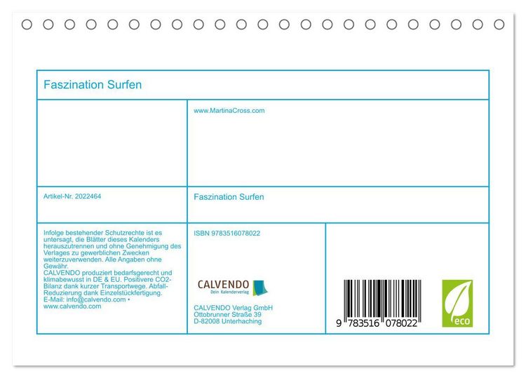 Produktbild: Faszination Surfen (Tischkalender 2026 DIN A5 quer), CALVENDO Monatskalender