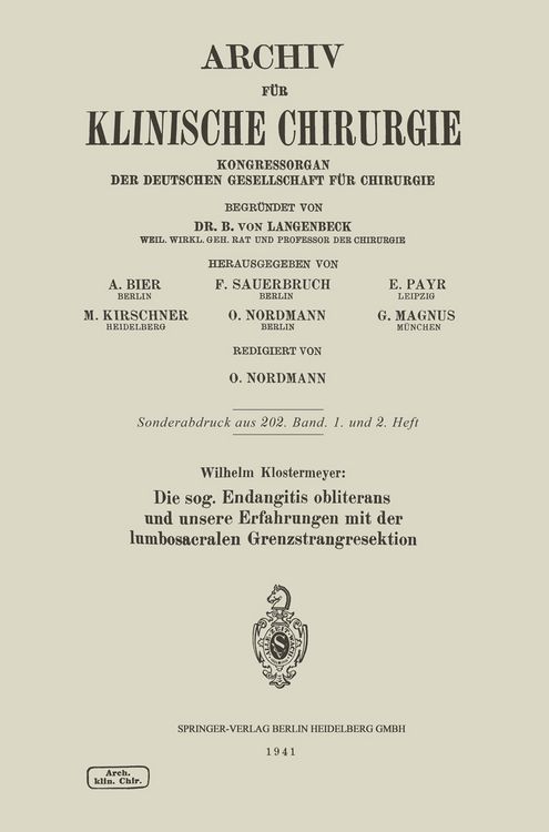 Produktbild: Die sog. Endangitis obliterans und unsere Erfahrungen mit der lumbosacralen Grenzstrangresektion