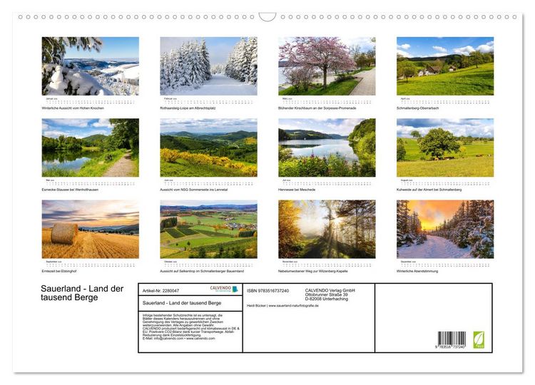 Produktbild: Sauerland - Land der tausend Berge (Wandkalender 2026 DIN A2 quer), CALVENDO Monatskalender
