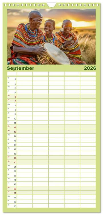Produktbild: Familienplaner 2026 - Afrika begeistert - Afrikas Sch&ouml;nheit mit 5 Spalten (Wandkalender, 21 x 45 cm) CALVENDO