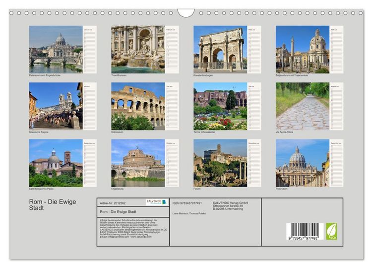Produktbild: Rom - Die Ewige Stadt (Wandkalender 2026 DIN A3 quer), CALVENDO Monatskalender