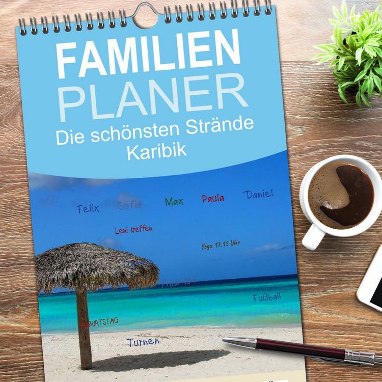 Produktbild: Familienplaner 2026 - Die sch&ouml;nsten Str&auml;nde Karibik mit 5 Spalten (Wandkalender, 21 x 45 cm) CALVENDO