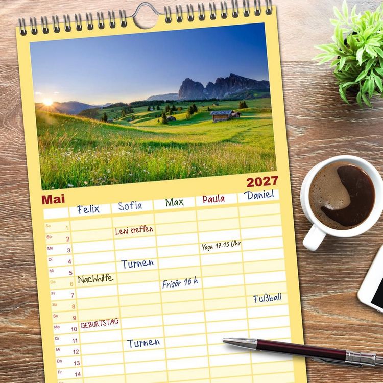 Produktbild: Familienplaner 2027 - Leuchtende Dolomiten mit 5 Spalten (Wandkalender, 21 x 45 cm) CALVENDO