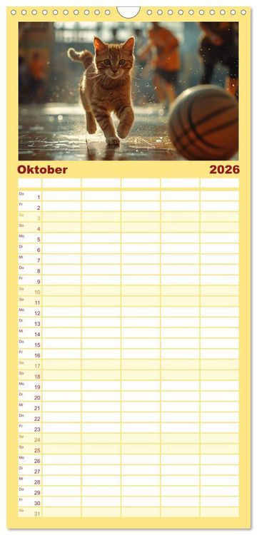 Produktbild: Familienplaner 2026 - Tierische Balljunkies mit 5 Spalten (Wandkalender, 21 x 45 cm) CALVENDO
