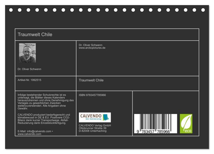 Produktbild: Traumwelt Chile (Tischkalender 2026 DIN A5 quer), CALVENDO Monatskalender