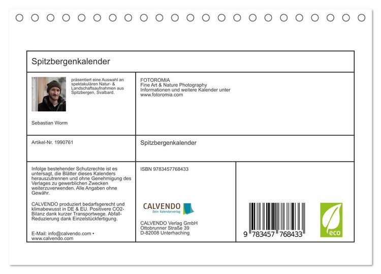 Produktbild: Spitzbergenkalender (Tischkalender 2026 DIN A5 quer), CALVENDO Monatskalender