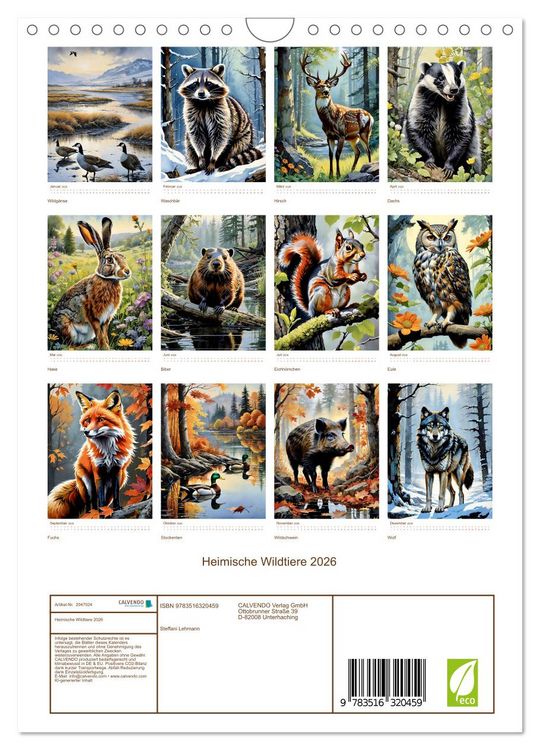 Produktbild: Heimische Wildtiere 2026 (Wandkalender 2026 DIN A4 hoch), CALVENDO Monatskalender