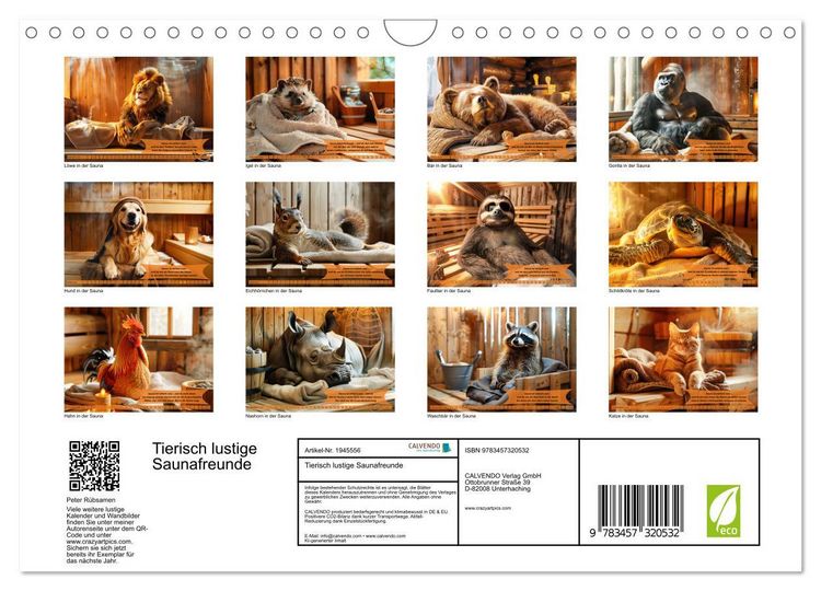 Produktbild: Tierisch lustige Saunafreunde (Wandkalender 2026 DIN A4 quer), CALVENDO Monatskalender