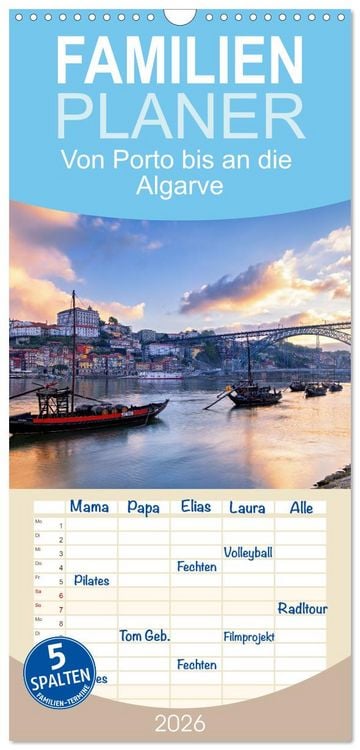 Produktbild: Familienplaner 2026 - Von Porto bis an die Algarve mit 5 Spalten (Wandkalender, 21 x 45 cm) CALVENDO