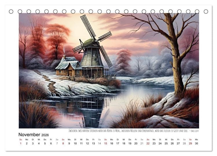 Produktbild: Windm&uuml;hlenzauber (Tischkalender 2026 DIN A5 quer), CALVENDO Monatskalender