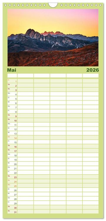 Produktbild: Familienplaner 2026 - Dolomiten - Die wundersch&ouml;nen S&uuml;dalpen in Italien. mit 5 Spalten (Wandkalender, 21 x 45 cm) CALVENDO