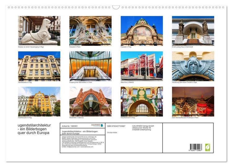 Produktbild: Jugendstilarchitektur - ein Bilderbogen quer durch Europa (Wandkalender 2026 DIN A2 quer), CALVENDO Monatskalender