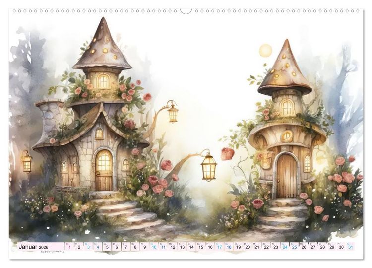 Produktbild: M&auml;rchenhafte Feenh&auml;uschen (hochwertiger Premium Wandkalender 2026 DIN A2 quer), Kunstdruck in Hochglanz