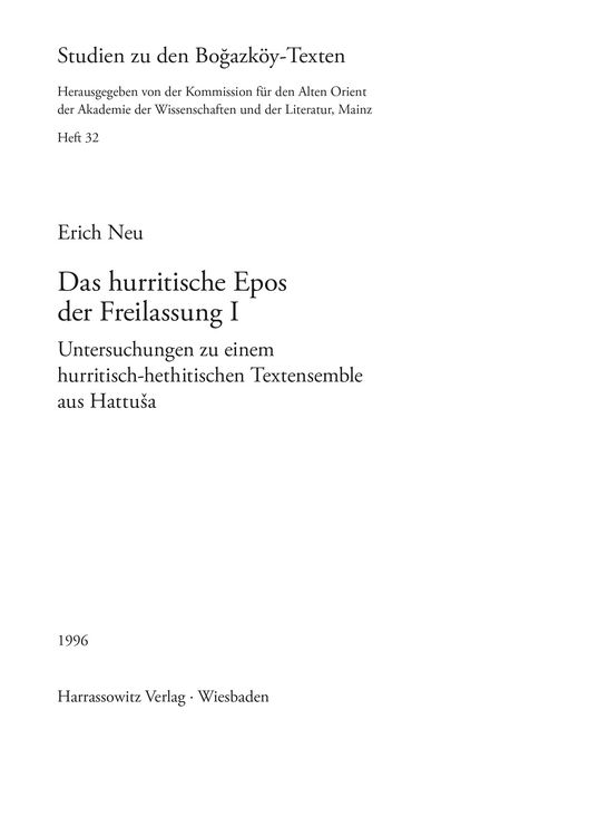 Produktbild: Das hurritische Epos der Freilassung I